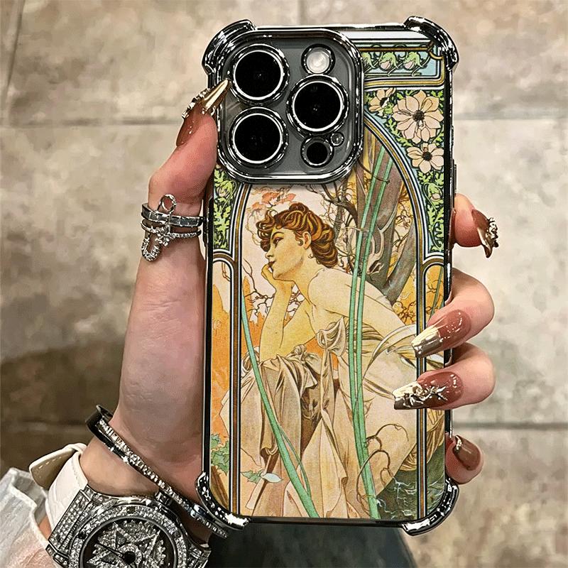 Винтажный Альфонс Муха Весна Мягкий Чехол Для Телефона Для iPhone 15 16 17 Air 14 Pro Max 16E Plus 13 12 Mini Покрытие Защита От Падения Fundas
