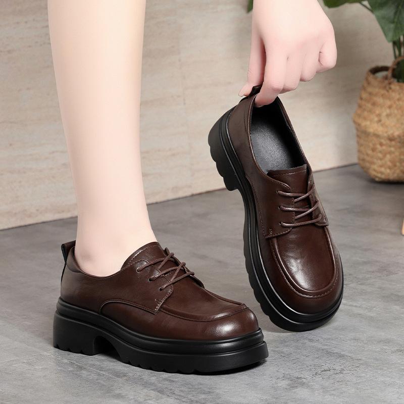 Женские туфли на толстом каблуке, маленькие кожаные туфли в британском стиле, женские лоферы на шнуровке для весны и осени, универсальные туфли-одинарки на платформе с круглым носком