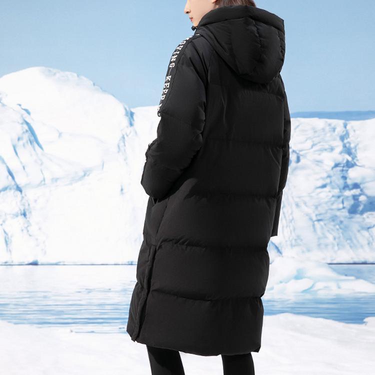 Anta Стиль жизни серии однотонный боковой буквенный знак водонепроницаемый длинный теплый пуховик с капюшоном женская верхняя одежда черный 162148925-2