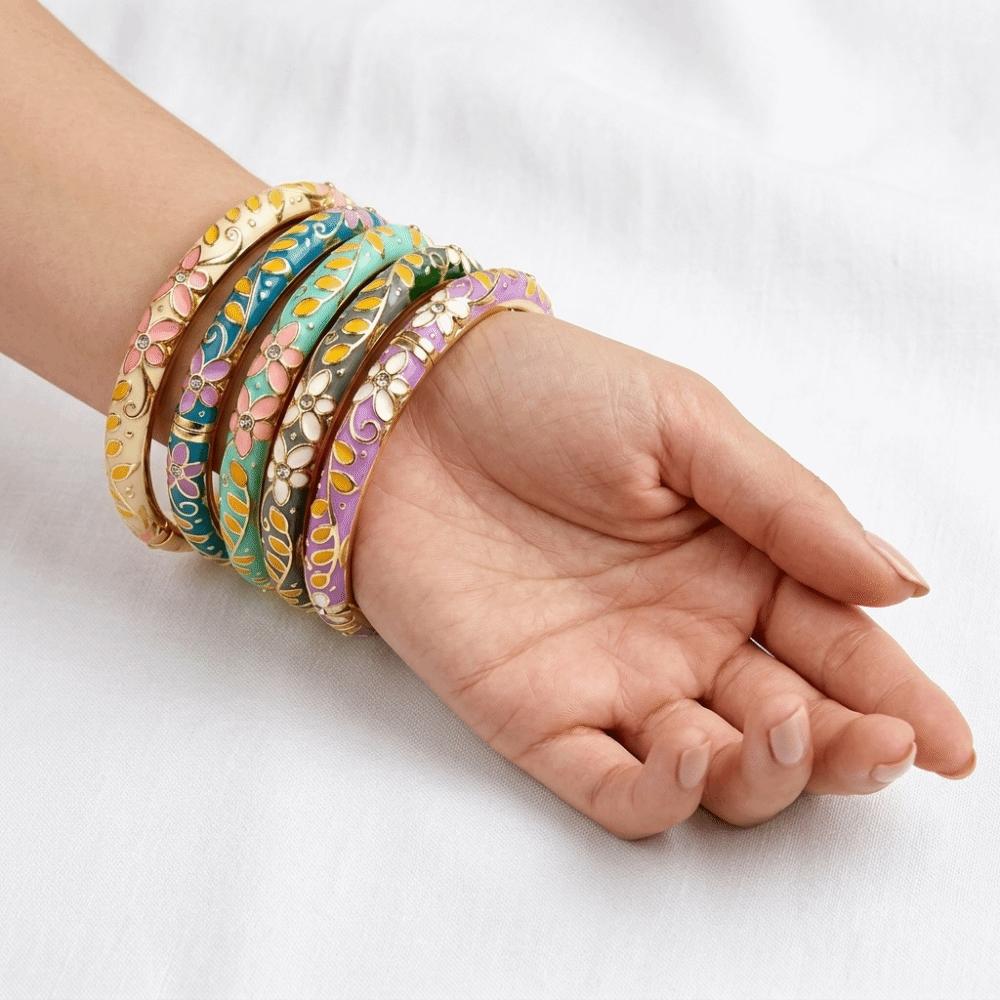 Traditional Flower Bangle Colorful Women's Hand Bracelet Fashion Vintage Cloisonne Bangle  Ladies