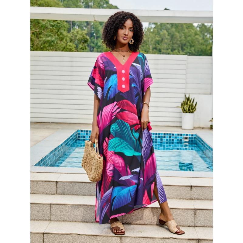 Плюс Размер Женский Новый Пляжный Отдых V-образный Вырез Длинная Юбка Бикини Солнцезащитный Рубашка Купальник С Накидкой