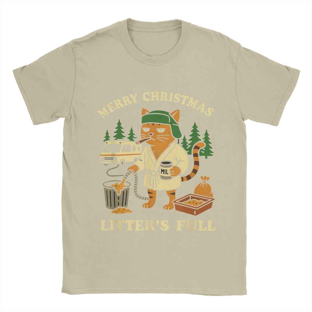 Men T-Shirt Funny Litters Full Cat  Vintage 100% Cotton Tees Short Sleeve  T Shirt Crewneck Tops Birthday Present