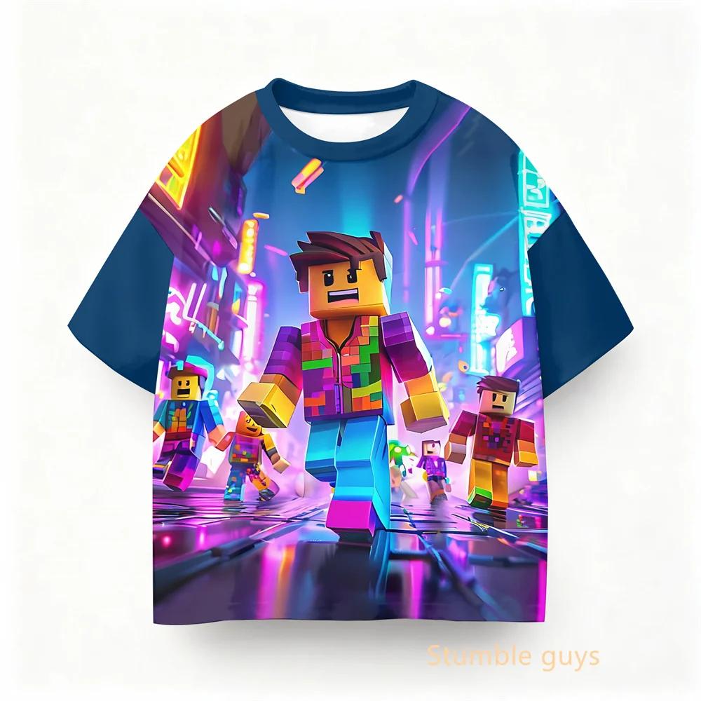Летняя детская футболка с принтом Roblox Аниме Игры Одежда для мальчиков Топы для девочек