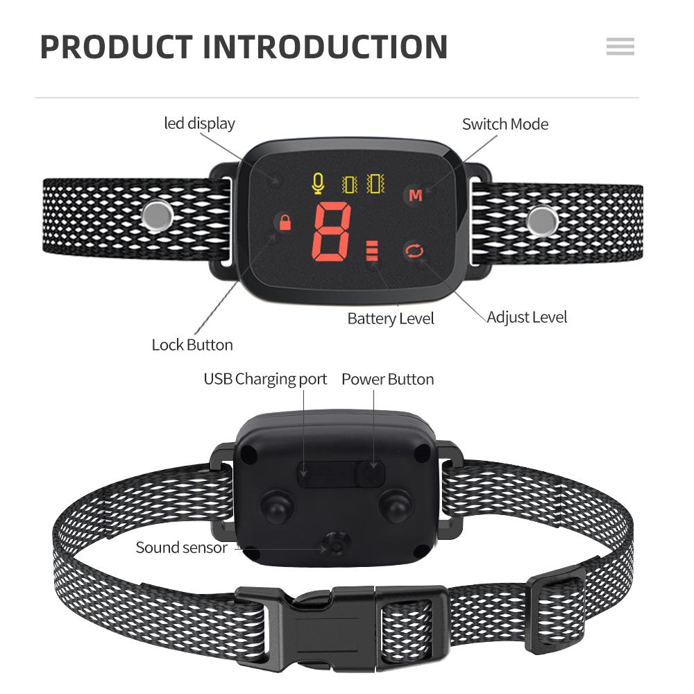Электрический ошейник для собак Умный автоматический HD цифровой дисплей антилай ошейник для собак со звуком и вибрацией без пульта дистанционного управления