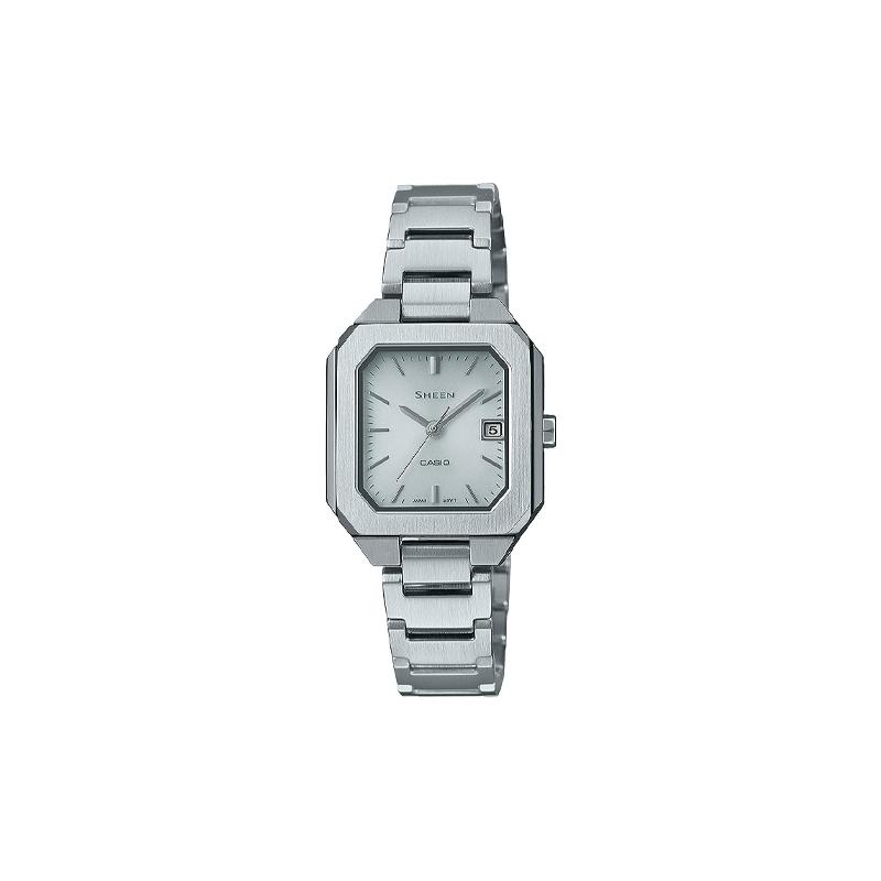 Casio SHEEN серия 50 метров водонепроницаемый солнечный механизм Стальной ремешок женские часы серебристый циферблат SHS-4528J-7AJF
