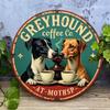 2d Плоский 20*20см, Ретро Круглый Деревянный Логотип Кофейной Компании Greyhound, Ретро Настенное Украшение с Дизайном Собаки и Кофе, Рустикальный Синий Фон