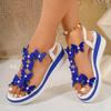 Модные женские сандалии Легкие сандалии на резинке 2025 Новые шлепанцы на танкетке Женские сандалии на платформе с бабочкой из стразов Женские