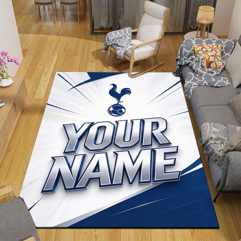 Custom Name,Tottenham Hotspur Home Sofa Decoration for Living Room & Bedroom, Non‑Slip Play Flannel Floor Mat for Game Room