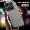 KEYSION Luxury Retro Leather Case for Xiaomi 14T Pro 5G 14T 5G Soft Silicone+PC Shockproof Phone Back Cover for Redmi K70 Ultra