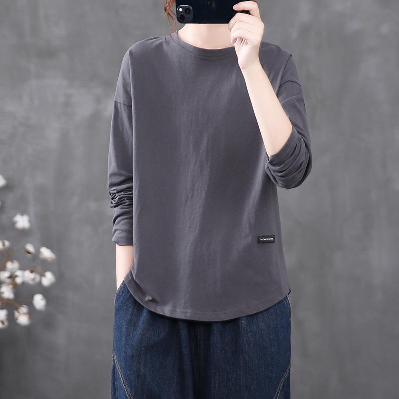 Женская футболка с длинным рукавом, многослойная - Однотонная, Большие размеры EMA