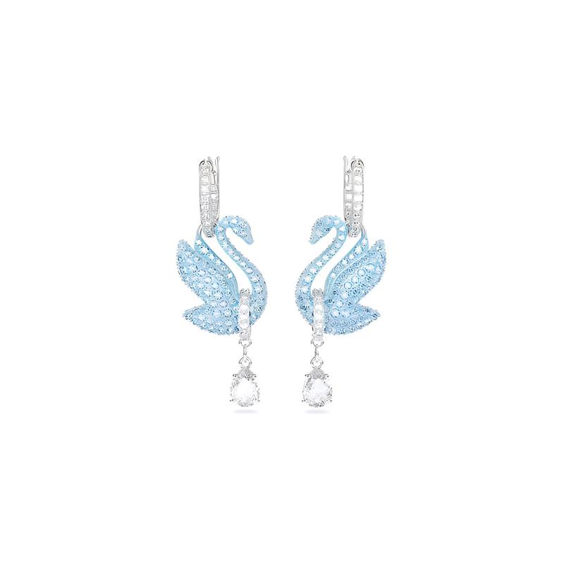 Swarovski Серьги-капли в форме лебедя, родиевое покрытие, для мужчин и женщин, парный стиль, синие 5660593