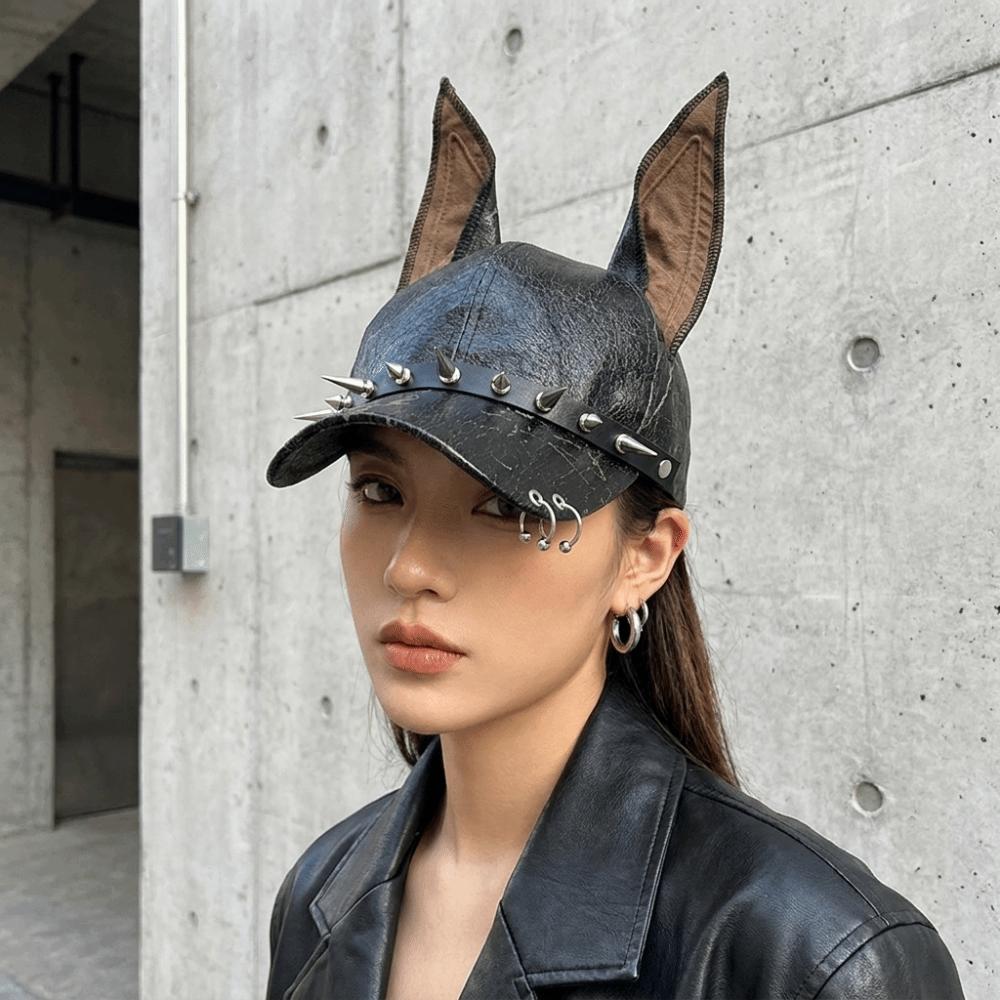 PU Dog Ears Baseball Cap Solid Sunshade Hat Multifunction Leather Baseball Cap Man