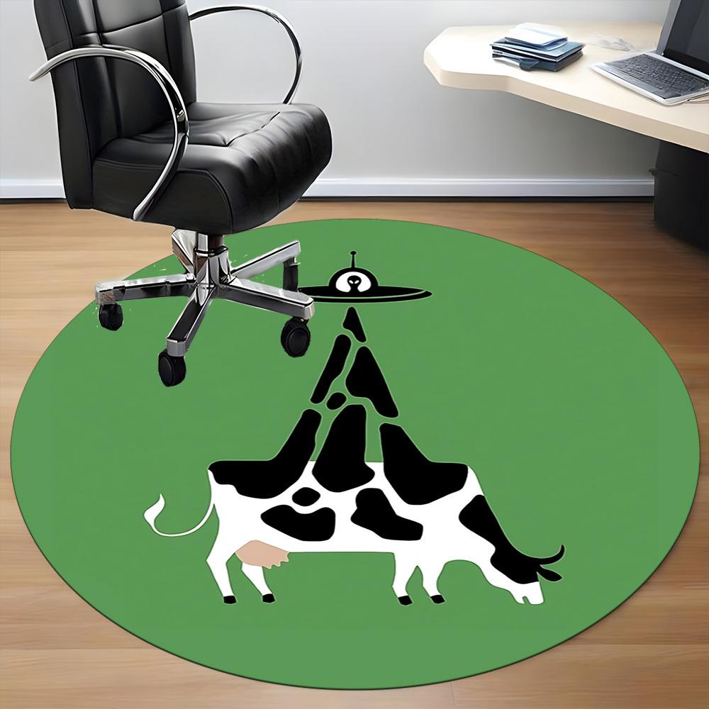 1pc Cow UFO Office Round Area Rug, Indoor Mat Suitable ForOffice, Under Office Chairs Bedroom Living Room Home Decor, Room Deco D060