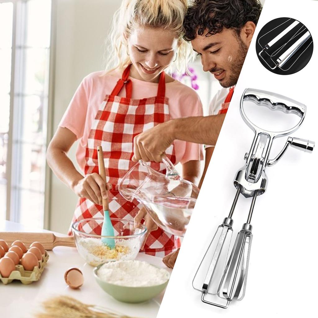 Manual Hand Crank Egg Beaters Stainless Steel Double Heads Egg Whisk Multi-Purpose Time-Saving Food Blender Mixer Kitchen Tool