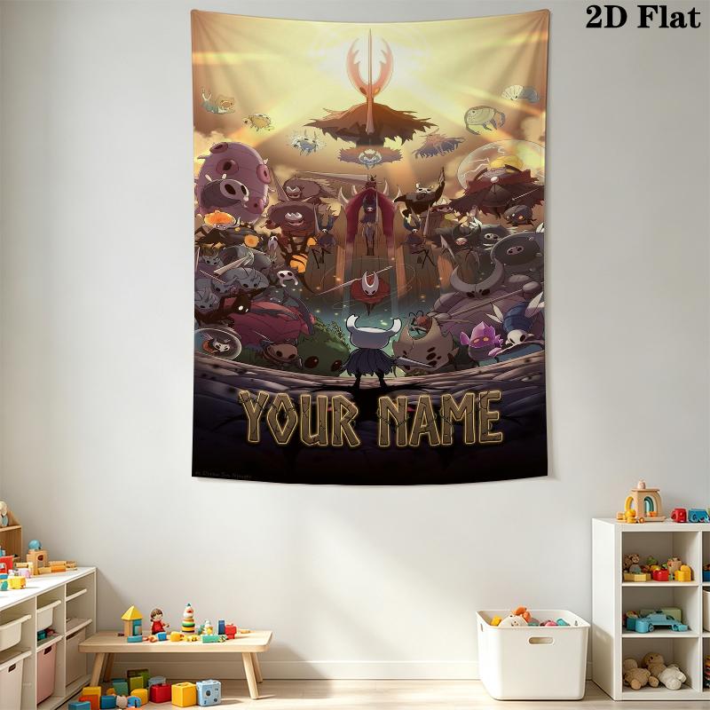 Custom Name Hollow Knight Wall Tapestry Aesthetic Wall Hanging Printed Fabric Blanket Decorative Tapestries for Bedroom Living Room Home Decor