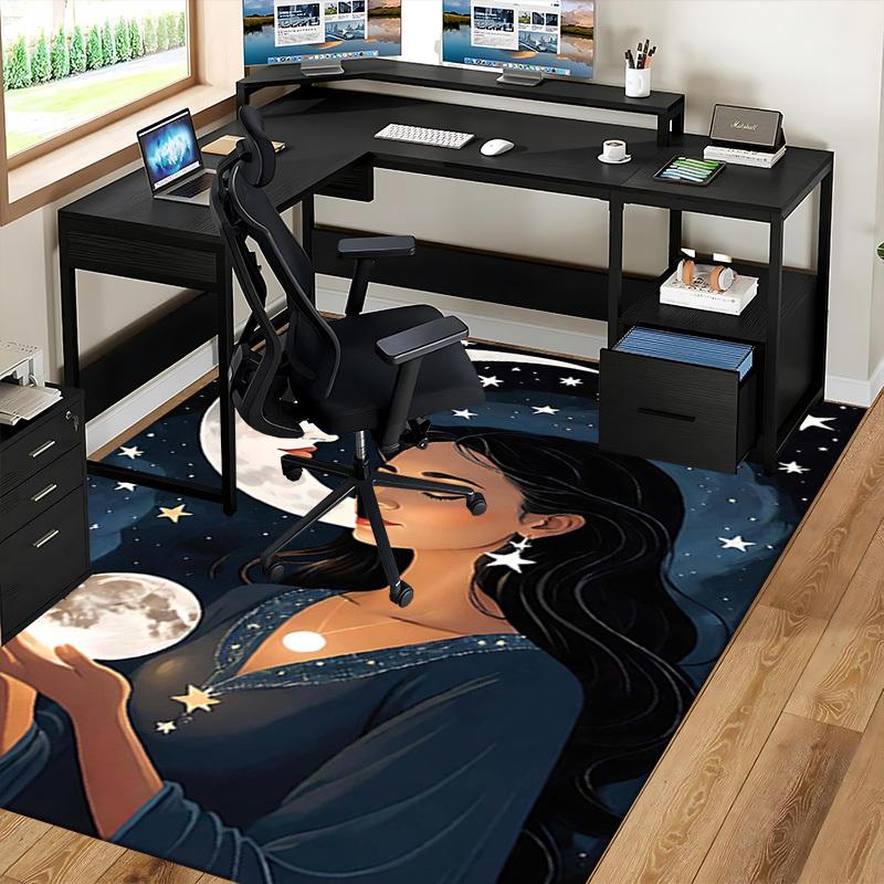 1pc Moonlit Elegance: Celestial Starry Night Office Chair Mat - Perfect for Festive Gifts and Seasonal Decorations.P077