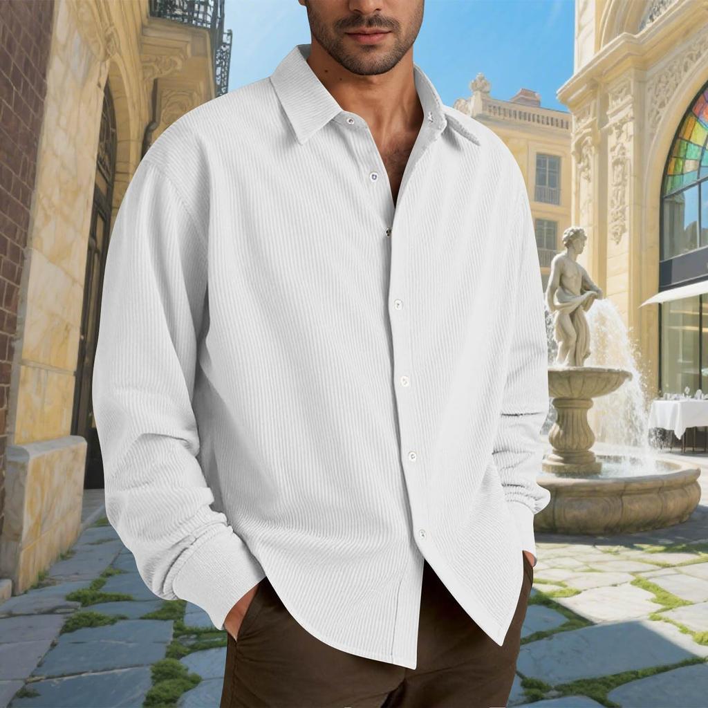 Мужские хлопковые рубашки с длинным рукавом, повседневная текстурированная футболка на пуговицах, свободные топы для отпуска, пляжа, легкие