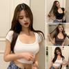Women Cropped Tops Fit Tee Solid Sleeve Stretchy T-shirt U-Neck Short Color Slim Shirt Short