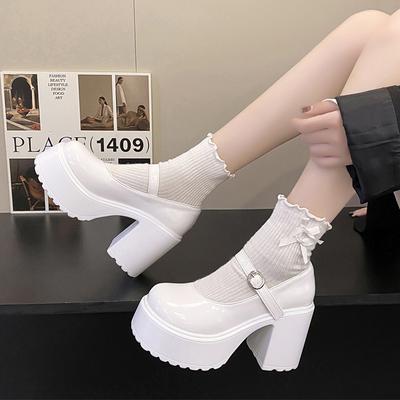 Модные новые брендовые женские туфли Мэри Джейн в стиле Лолита на массивной платформе с высоким каблуком, осень 2024 года, модные сексуальные туфли-лодочки из искусственной кожи для вечеринок