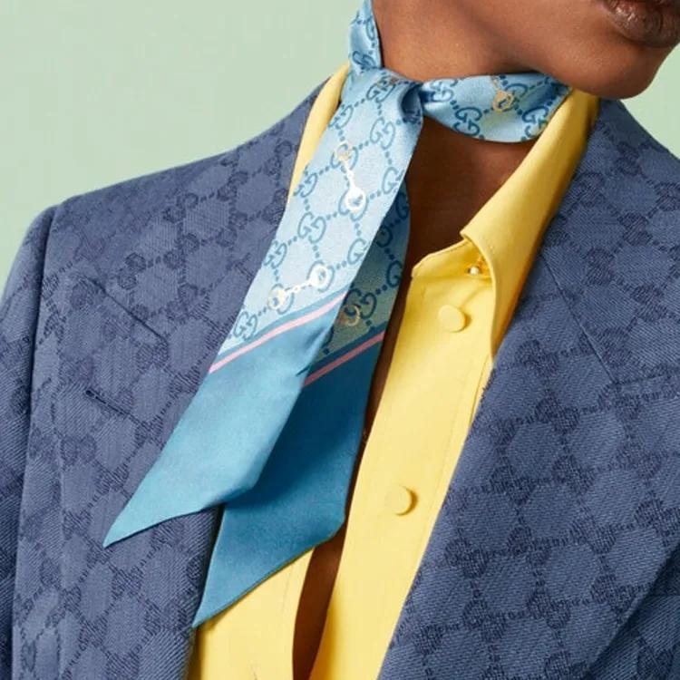 GUCCI Silk Scarves Women's Blue (Unisex) Scarves 663719 3G001 4872