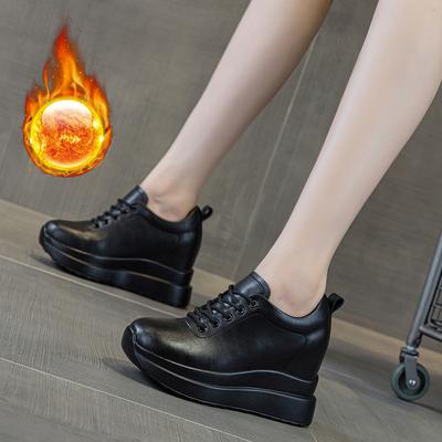 Модные 10 см кроссовки из натуральной кожи, обувь на платформе, танкетка, скрытый каблук, туфли-лодочки, теплый мех, модные кроссовки, женская зимняя обувь