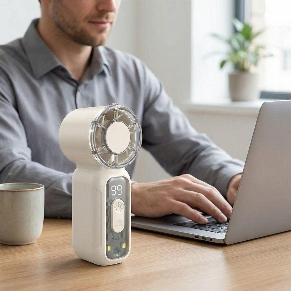 Portable USB Rechargeable Mini Handheld Fan Ultra-Quiet Digital Display Small Electric Fan Powerful Wind Turbo Fan Travel