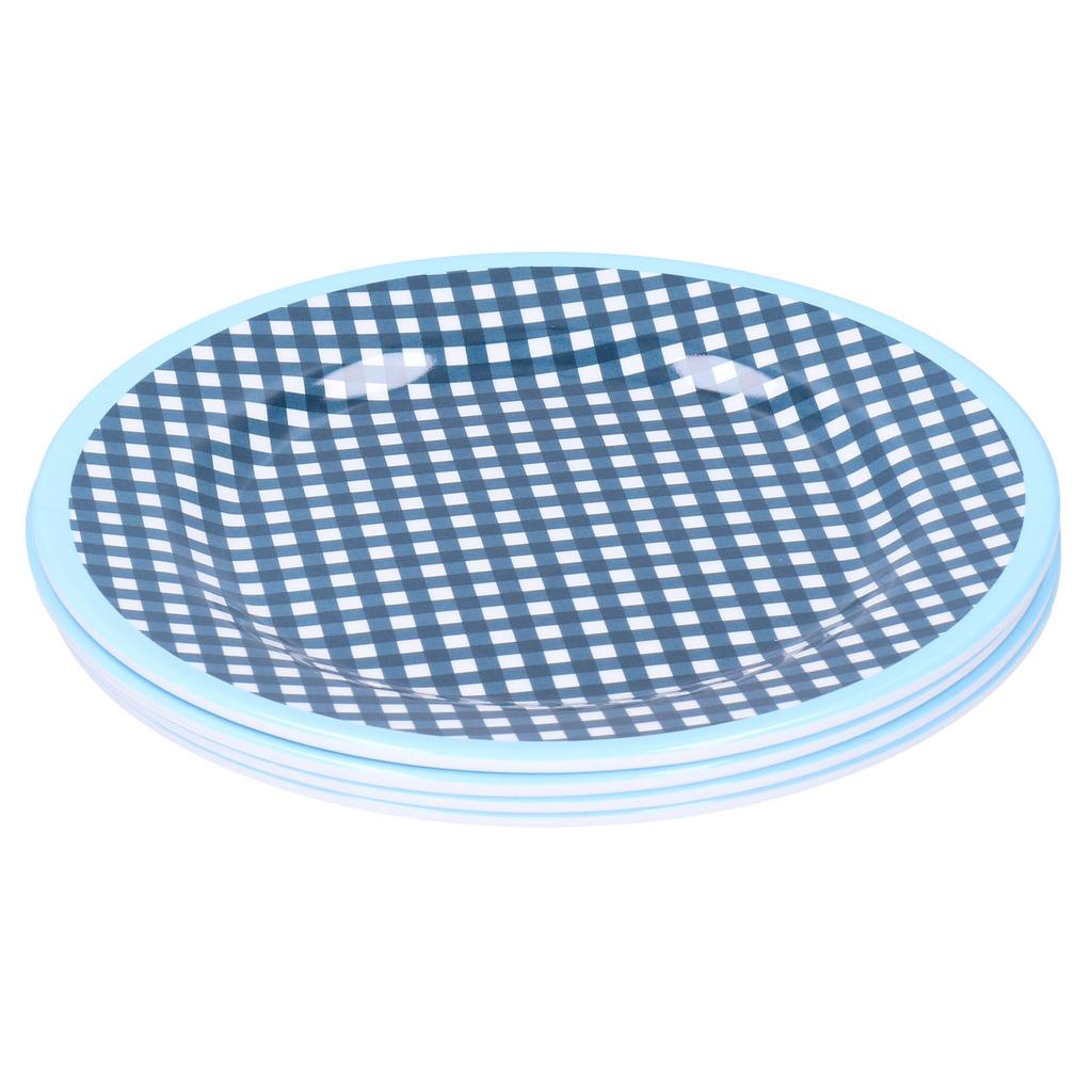 4PCS 9in Salad Plate Fruit Plate Dessert Cake Dishes Pastry Tray Tableware DecorationDark Blue Grid