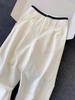 CHAO-Level Casual Wide-Leg Pants for Women: Minimalist Style with Contrasting Waistband and Curved Leg Design
