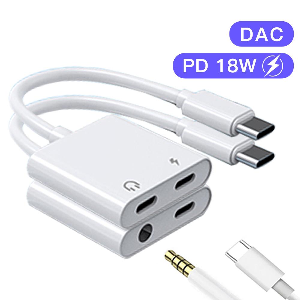 PD 18W Type-C DAC Digital Adapter 2 In 1 Splitter for Google Xiaomi Realme USB C To 3.5 Jack Earphone Audio Cable