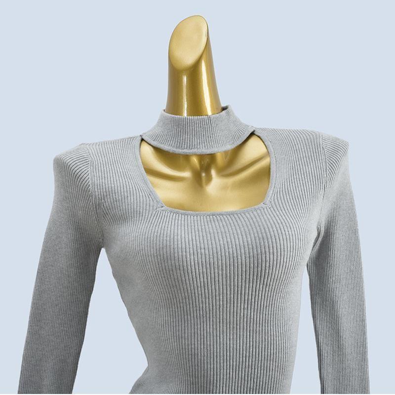 Orders Halterneck Long-Sleeved Cut Out Half Turtleneck Bottoming Shirt Women's Autumn and Winter Sexy Inner Wear Western Style Unique Chic Tops