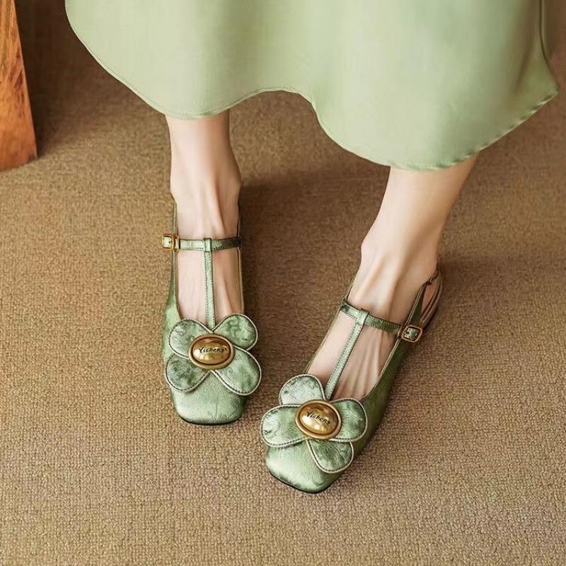 Новые женские туфли на высоком каблуке для весны и осени, женские туфли Мэри Джейн с круглым носком и низким каблуком, украшенные цветами, милые женские туфли