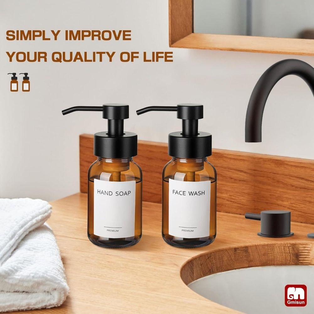Thick Glass Foaming Soap Dispenser Round Brown Glass Jar Anti-slip Foam Pump Bottle  Body Wash