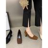 2025 Spring New Square Head Thick Heel Professional Versatile Commuter Middle Heel Single Shoe Temperament Black Suede High Heels Women