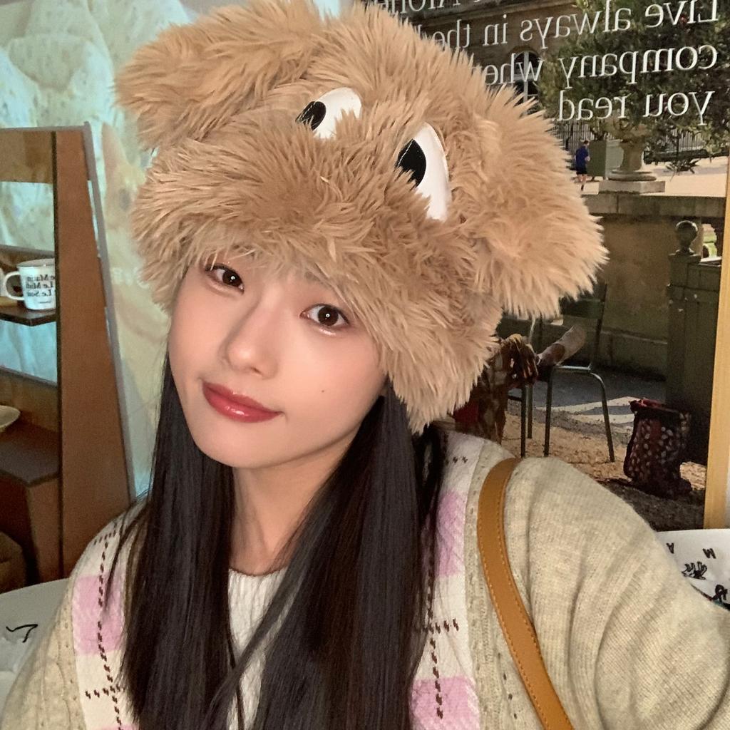 Repair the dog well rua! Cute big eyes puppy plush hat female autumn and winter pullover hat warm Lei Feng hat