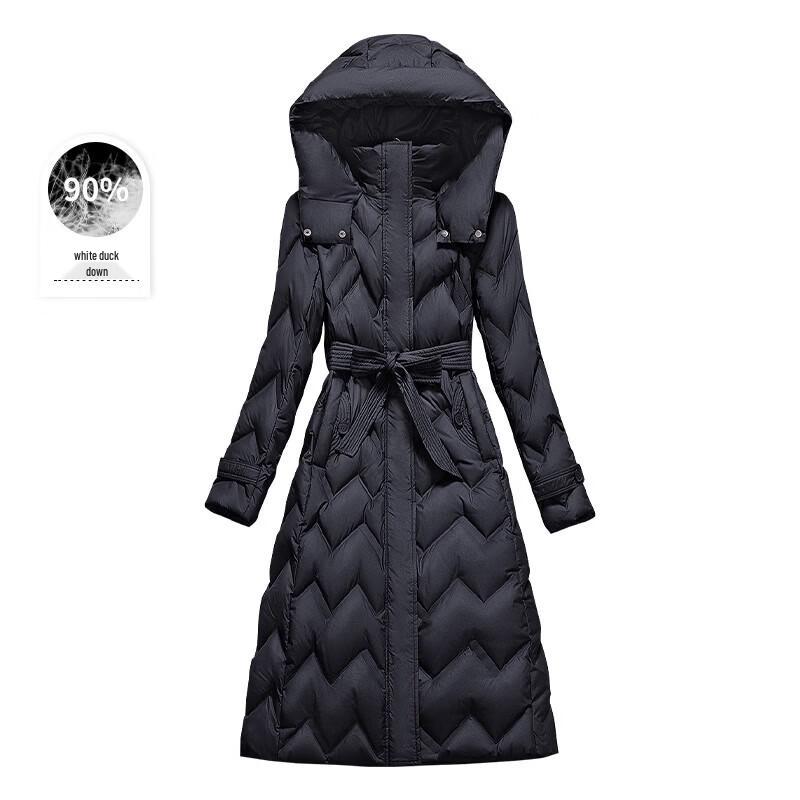 Sibaoshe Women's Hooded Waist-Cinching Mid-Length Down Coat