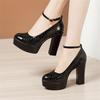Женские туфли из натуральной кожи с круглым носком, на платформе и высоком каблуке, модные туфли для вечеринок и свадеб, черные рабочие туфли, большие размеры 32-43