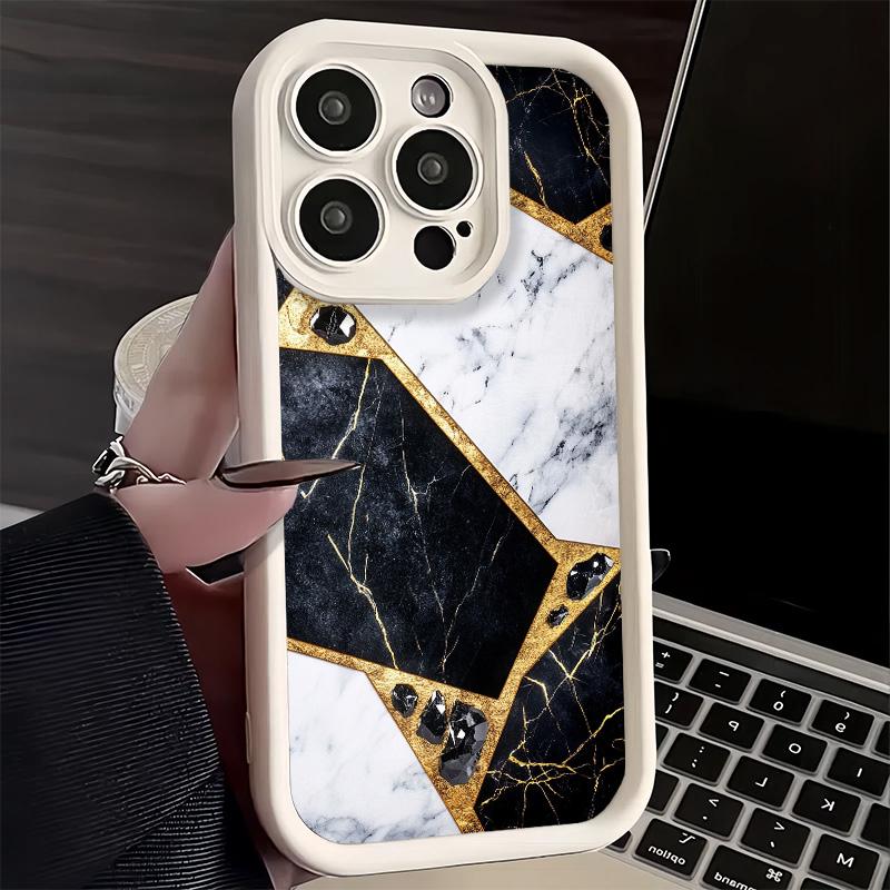 Чехол для телефона iPhone 17 Air 16E 15 16 Pro Max Геометрический Мраморный Рисунок Чехол 14 Plus 13 12 Mini Мягкий Силиконовый Fundas