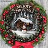 Warm Winter Wooden Christmas Sign with  Snow House & Snowman Pattern - Navidad Round Sign for Front Door Wall Hanging Decor - Ideal Christmas Gift