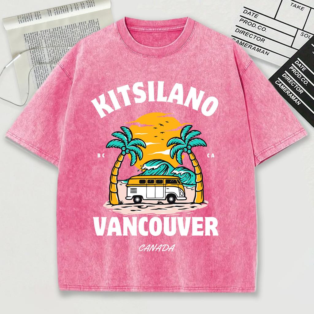 Китсилано Ванкувер Летний Дизайн Ретро Мужская Футболка Лето Удобная Мягкая Короткая Хлопок Свободная Снежная Стирка Топ Модная Футболка с Круглым Вырезом