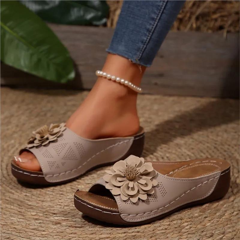 Women's Sandals Soft Heels Sandals Summer 2025 Casual Wedges Heeled Shoes Women Elegant Low Platform Slippers Sandalias