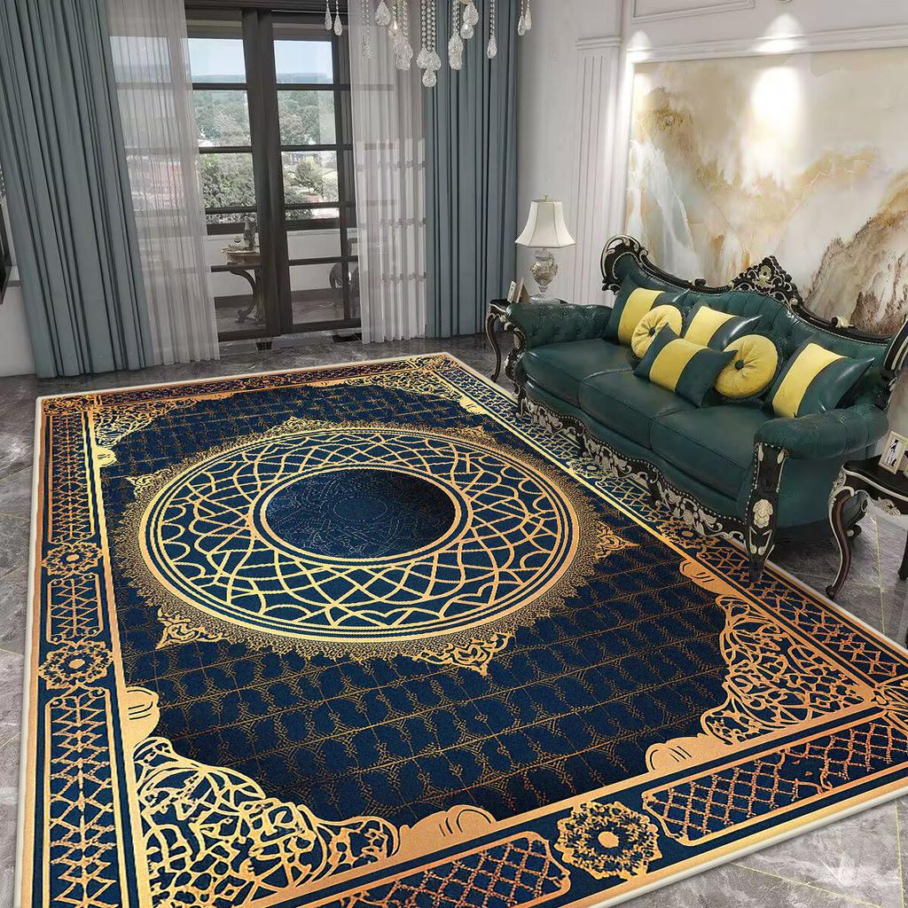 Home Decoration Luxury Black Living Room Rug Antiskid Golden Border Gaming Room Carpet Big Size Soft Entrance Door Mat Washable