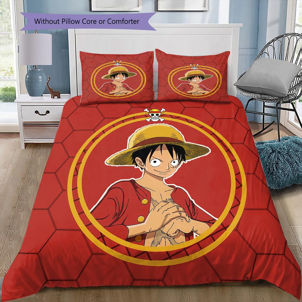 One Piece Monkey D Luffy Pattern Bedding Quilt Set Quilt Cover Pillowcase Home Birthday Gift(1 * duvet cover + 2 * pillowcase, without core)