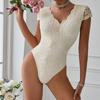 2025 Summer European & American Solid Lace-Trim Deep V Backless Bodysuit