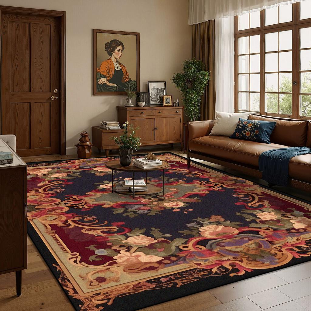 European Style Luxury Home Decoration Living Room Rug Flower Design Antiskid Room Decor Cloakroom Carpet Soft Sofa Table Mat