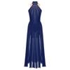 Ladies Sparkling Rhinestone Dance Gown Sleeveless Keyhole Back Split Skirt Lyrical Performance Dress