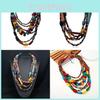 Artistic Vintage Wooden Necklace For Women Handmade Multilayer Geometric Jewelry