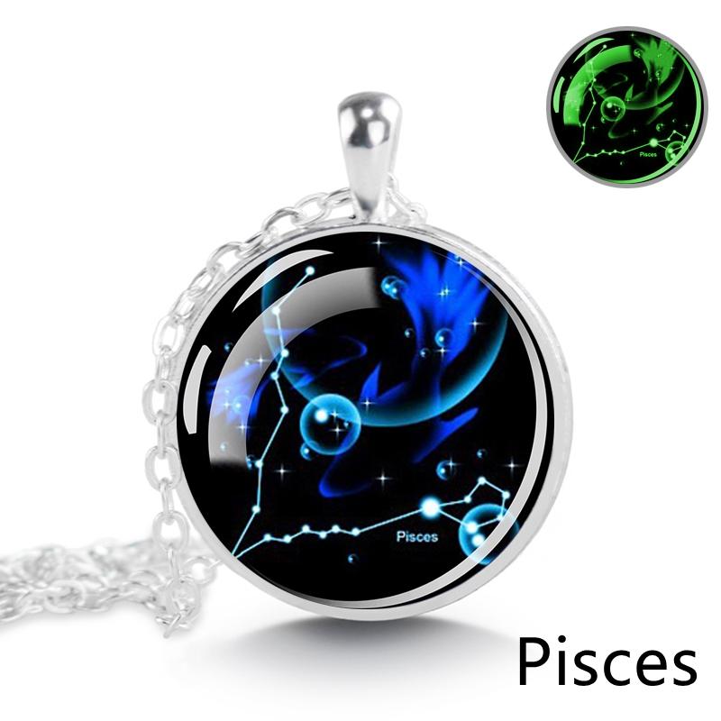 Светящееся в темноте ожерелье созвездия 12 знаков зодиака Рыбы Овен Телец Близнецы Рак Лев стеклянный кулон ожерелье