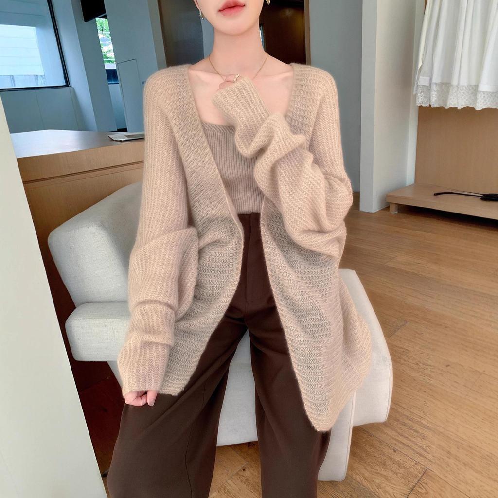 Premium Mulberry Silk Cashmere Women's Mid-Length Knitted Cardigan