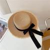 Hairy Straw Hat Summer Flat Top Sun Protection Travel Sun Hat Bow Tie Vacation Straw Hat