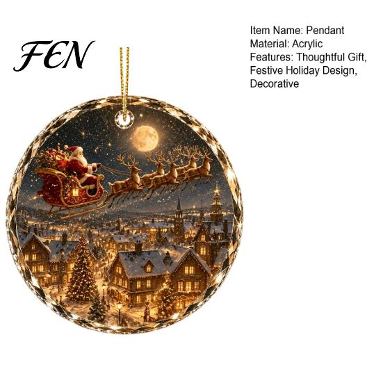Artistic Holiday Ornament Christmas Landscape Scene Acrylic for Tree Decor, Decorative Winter Figurine Hanging Keepsake Party And Seasonal Home